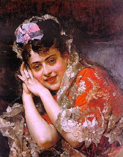 Raimundo Madrazo Model Aline Masson with a White Mantilla